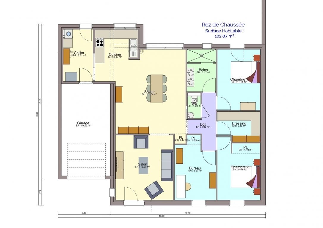Plan maison modèle Beneteau rez-de-chaussée