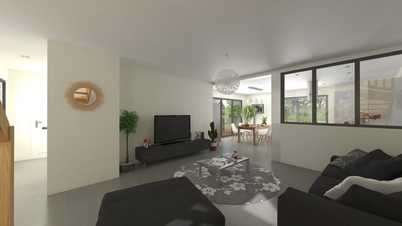 Plan 3D salon d'une maison neuve personnalisée