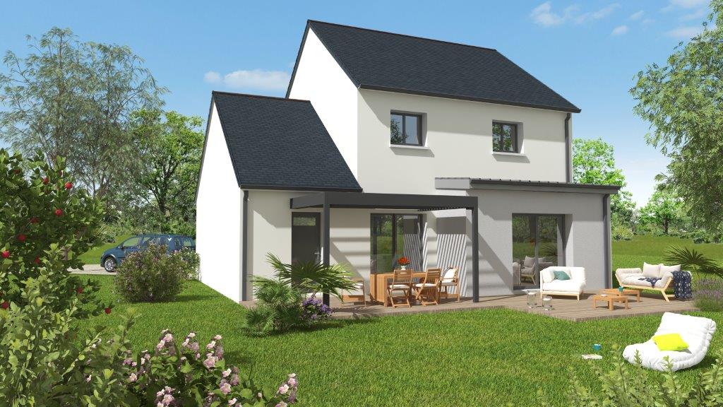 Façade d'une maison avec terrasse neuve - plan 3D