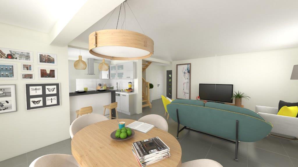 Plan 3D salle à manger d'une maison neuve moderne