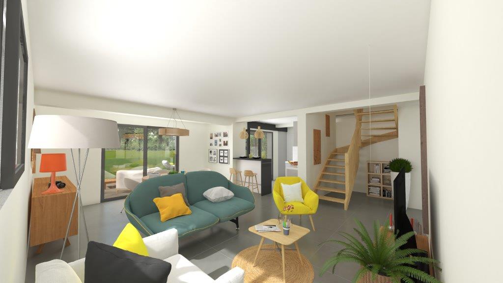 Plan 3D salon d'une maison neuve moderne