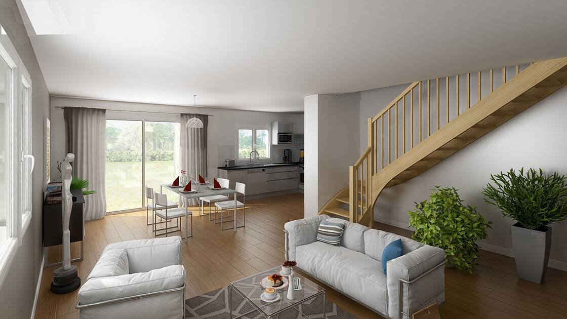 Style Cocooning Plan 3D de l'intérieur d'une maison individuelle proposée par Arc en Ciel
