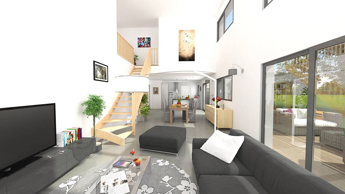 Style Spacieuse Plan 3D de l'intérieur d'une maison individuelle proposée par Arc en Ciel